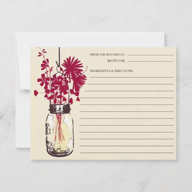 Mason Burk och Wildblommor Recept Card (Framsida)