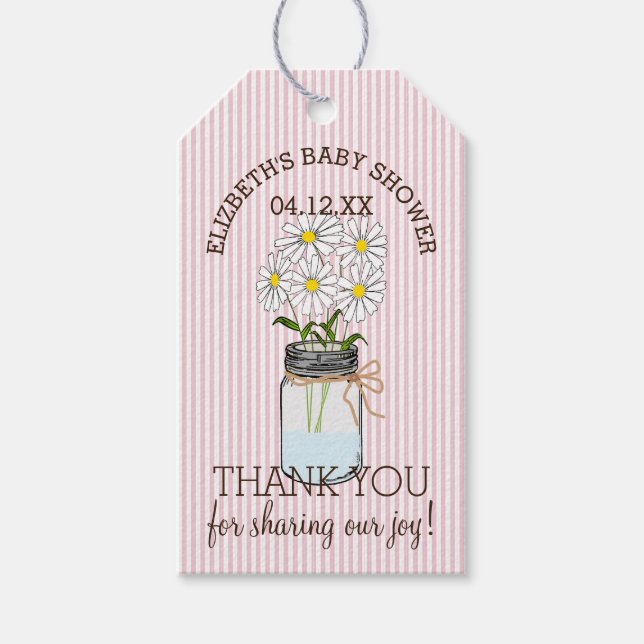Mason Burk på Rosa Rand Baby Shower Tack Presentetikett (Framsidan)