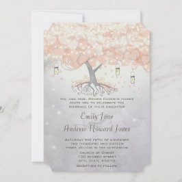 Mason Burk Peachy Rosa Heart Löv Träd Bröllop Inbjudningar