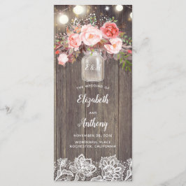 Mason Burk Rosa Flowers Rustic Bröllopsprogram Program