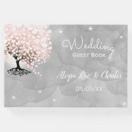 Mason Burk Rosa Heart Löv Träd på Grått Watercolor Gästböcker