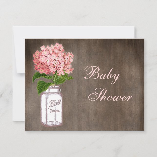 Mason Burk & Rosa Hydrangea Rustic Baby Shower Inbjudningar (Framsida)