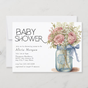Mason Burk Rosa ros Baby Shower Inbjudningar