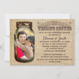 Mason Burk Rustic Burlap Möhippa-inbjudan Inbjudningar
