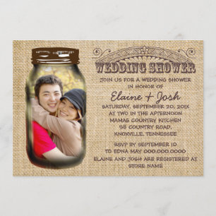 Mason Burk Rustic Burlap Möhippa Inbjudningar