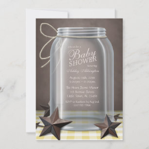 Mason Burk Rustic Stars Gult Gingham Baby Shower Inbjudningar