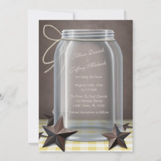 Mason Burk Rustic Stars Gult Gingham Bröllop Inbjudningar