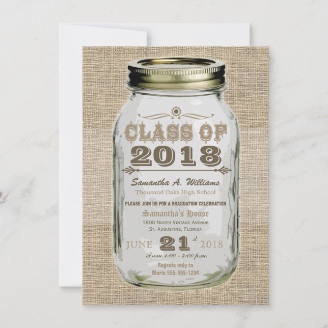 Mason Burk Rustic Vintage Se Burlap Studenten Inbjudningar (Framsida)
