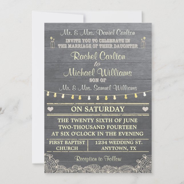 Mason Burk Rustic Wedding bjudande Inbjudningar (Framsida)