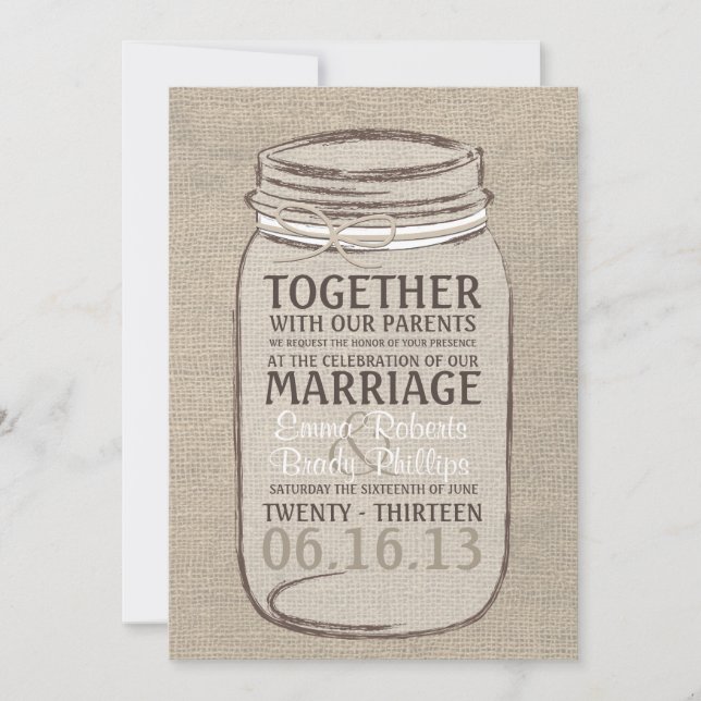 Mason Burk Rustic Wedding bjudande - White Beige Inbjudningar (Framsida)