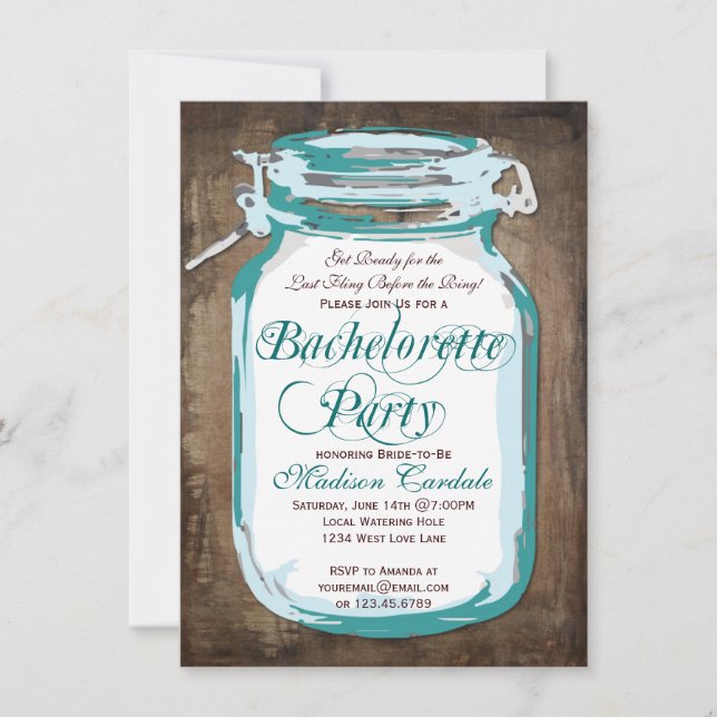 Mason Burk Rustic Wood Bachelorette Party Inbjudan (Framsida)