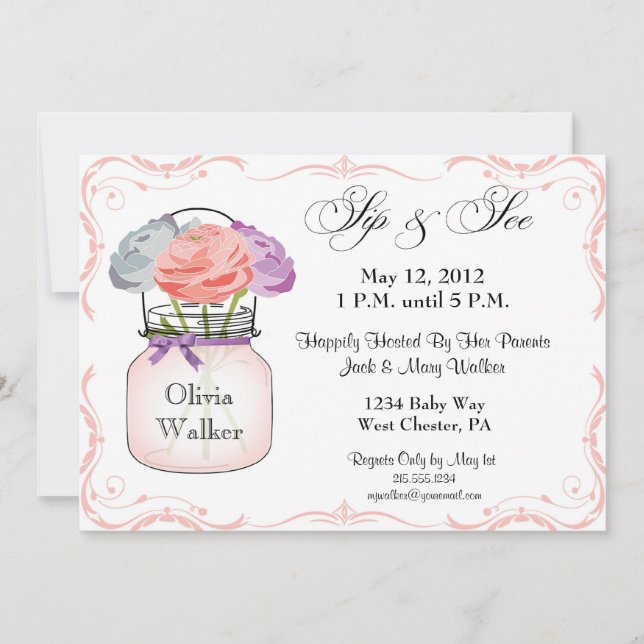 Mason Burk Sip och se flickinbjudan Inbjudningar (Framsida)