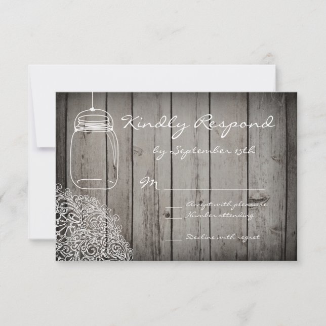Mason Burk Snöre Barn Wood Bröllop OSA Card Kort (Framsida)