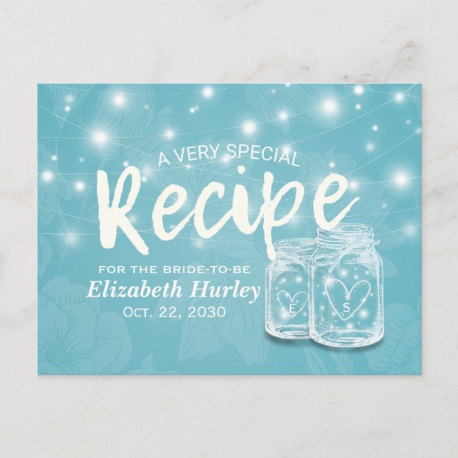 Mason Burk String Light Blommigt Möhippa Recipe Inbjudan Vykort (Framsida)