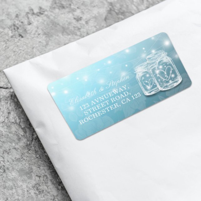 Mason Burk String Light Blue Blommigt Bröllop Adre Adressetikett (Skapare uppladdad)