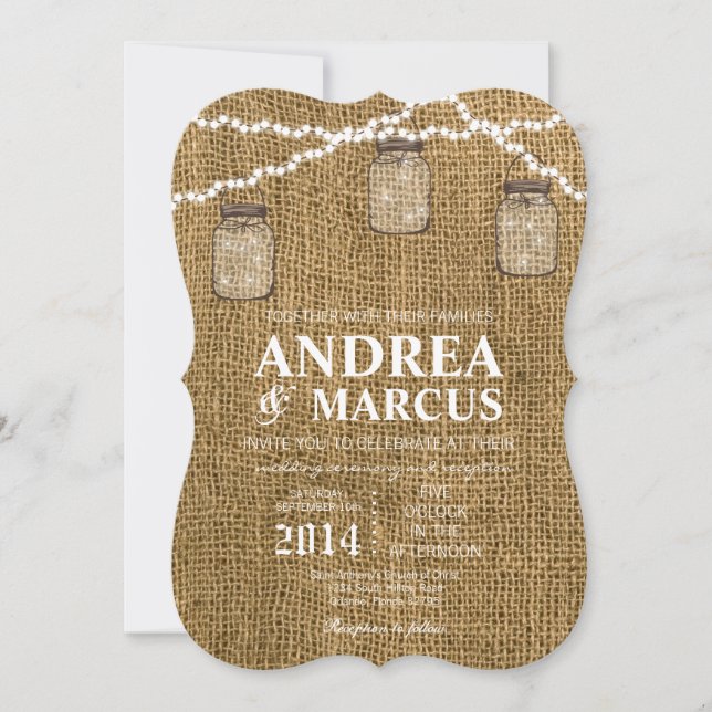 Mason Burk String Ljus 5x7 Bröllopsinbjudan Inbjudningar (Framsida)