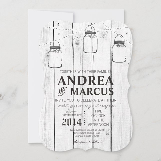 Mason Burk String Ljus 5x7 Bröllopsinbjudan Inbjudningar (Framsida)