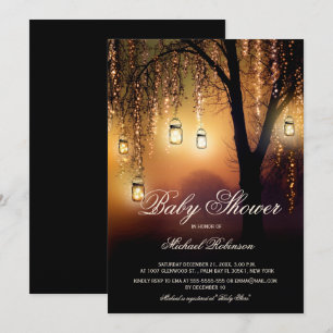 Mason Burk String Ljus Elegant Rustic Baby Shower Inbjudningar