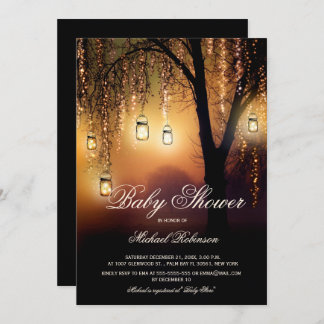 Mason Burk String Ljus Elegant Rustic Baby Shower Inbjudningar