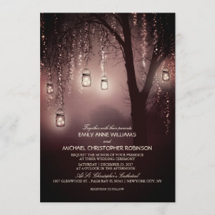 Mason Burk String Ljus Elegant Rustic Bröllop Inbjudningar