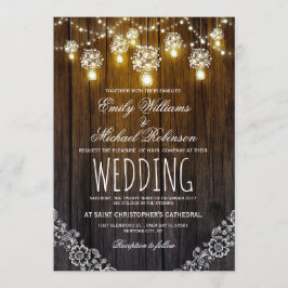 Mason Burk String Ljus Elegant Rustic Bröllop Inbjudningar