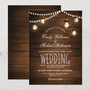 Mason Burk String Ljus Elegant Rustic Bröllop Inbjudningar