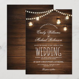 Mason Burk String Ljus Elegant Rustic Bröllop Inbjudningar