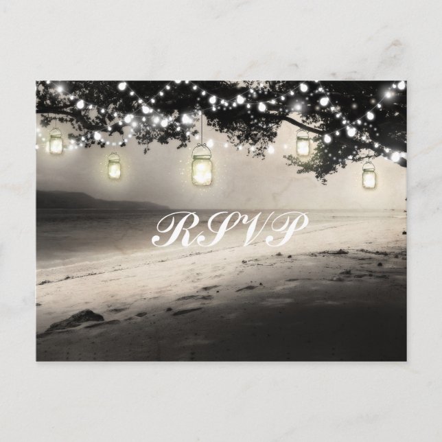 Mason Burk String Ljus Elegant Rustic Bröllop Vykort (Framsida)