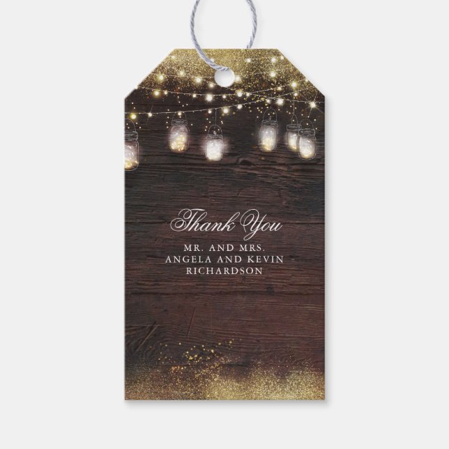 Mason Burk String Ljus Rustic Bröllop Presentetikett (Framsidan)