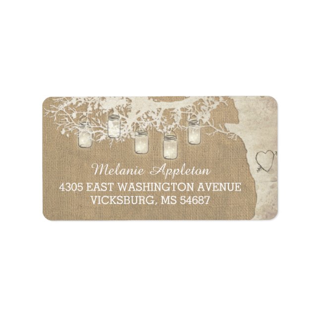 Mason Burk String Ljus Rustic Burlap Träd Adressetikett (Framsidan)