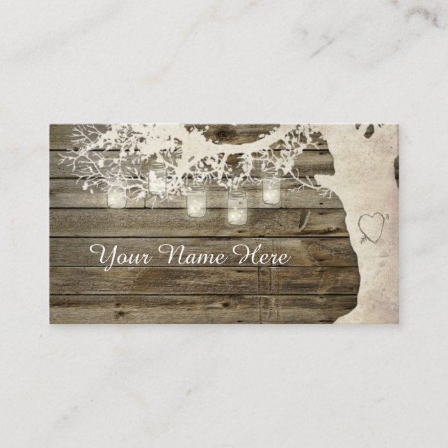 Mason Burk String Ljus Rustic Träd Place Card Placeringskort (Framsida)