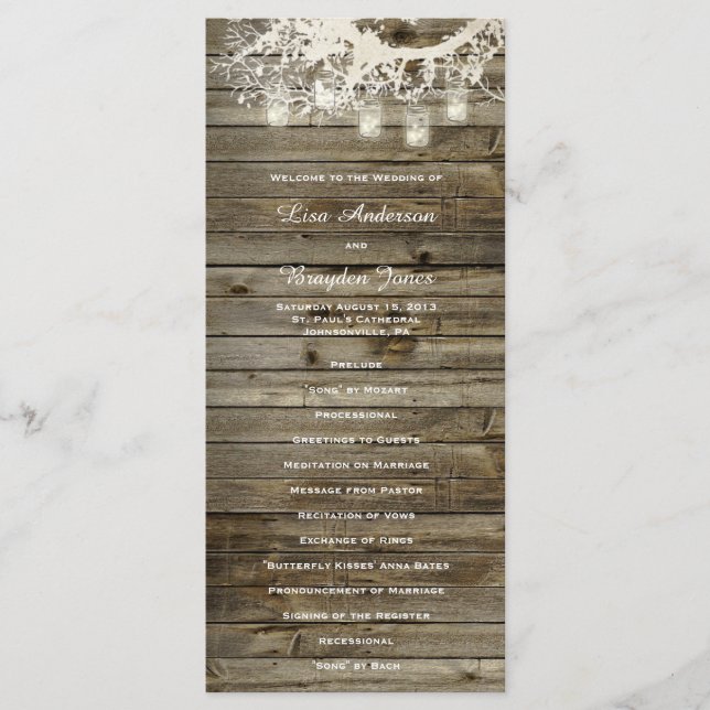 Mason Burk String Ljus Rustic Träd Program (Framsida)