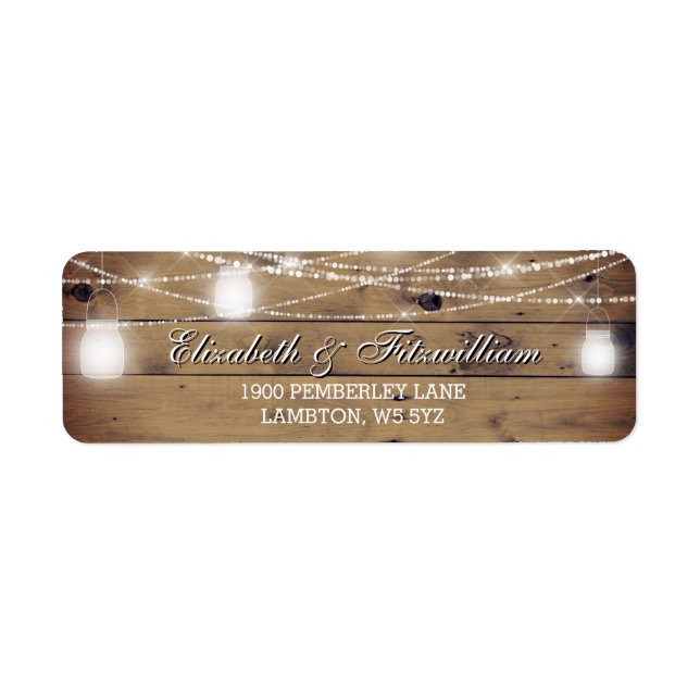 Mason Burk String Ljus Rustic Wood Land Returadress Etikett (Framsidan)