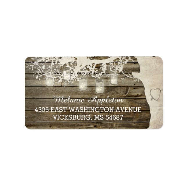 Mason Burk String Ljus Träd Barn Wood Adressetikett (Framsidan)