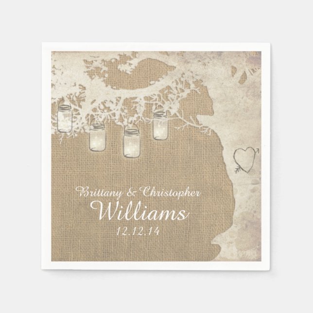 Mason Burk String Ljus Träd Burlap Napkins Pappersservett (Framsidan)