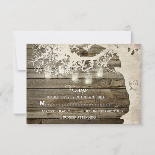 Mason Burk String Ljus Träd Rustic Barn Wood OSA Kort (Framsida)