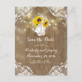 Mason Burk Sunblommblommor Bouquet Rustic Spara da Meddelande Vykort
