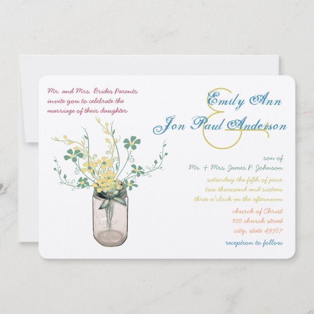 Mason Burk Vild Flower Sage and Mustard Gult Inbjudningar (Framsida)