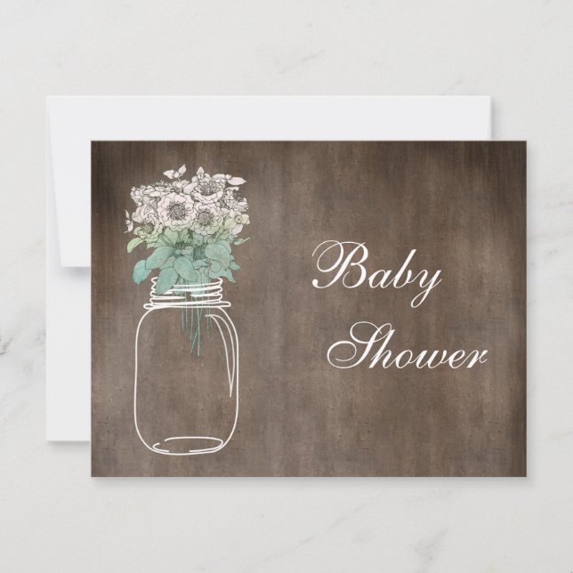 Mason Burk & Vild Flowers Rustic Baby Shower Inbjudningar (Framsida)