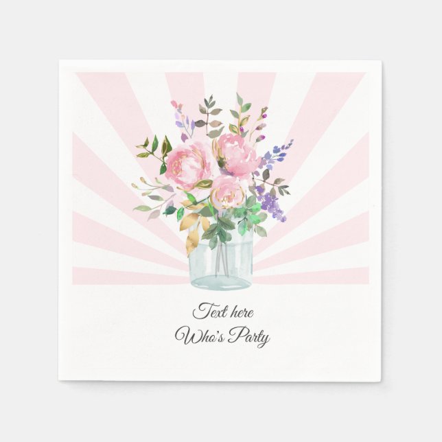 Mason burk, vuxen födelsedag, bröllop, blommigt pappersservett (Framsidan)