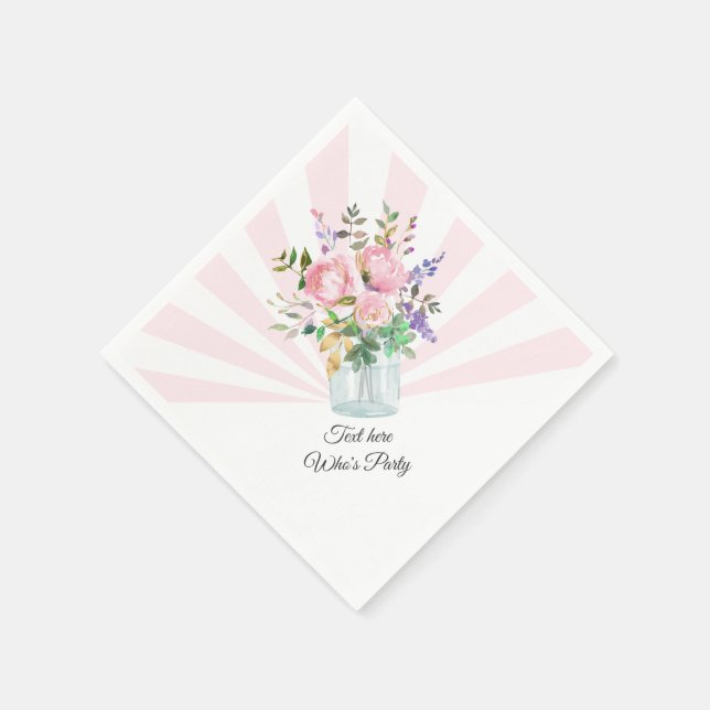 Mason burk, vuxen födelsedag, bröllop, blommigt pappersservett (Hörn)