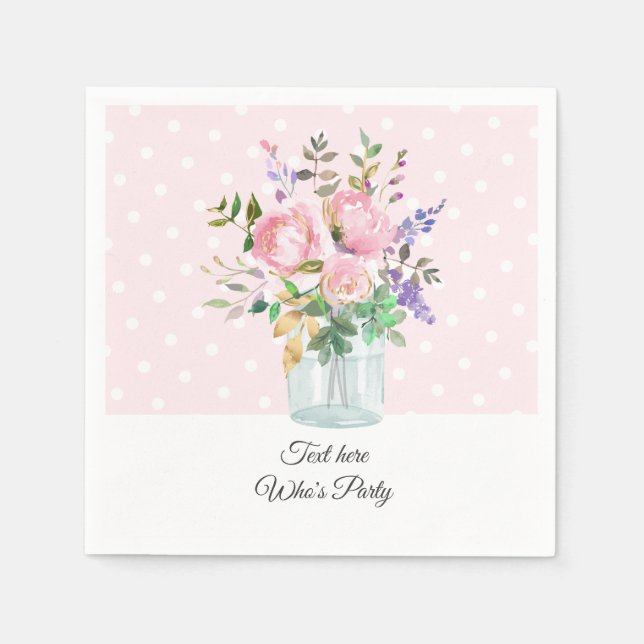 Mason burk, vuxen födelsedag, bröllop, blommigt pappersservett (Framsidan)