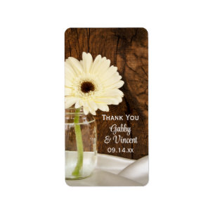 Mason Burk White Daisy Landsbyggsbröllop Tack Adressetikett