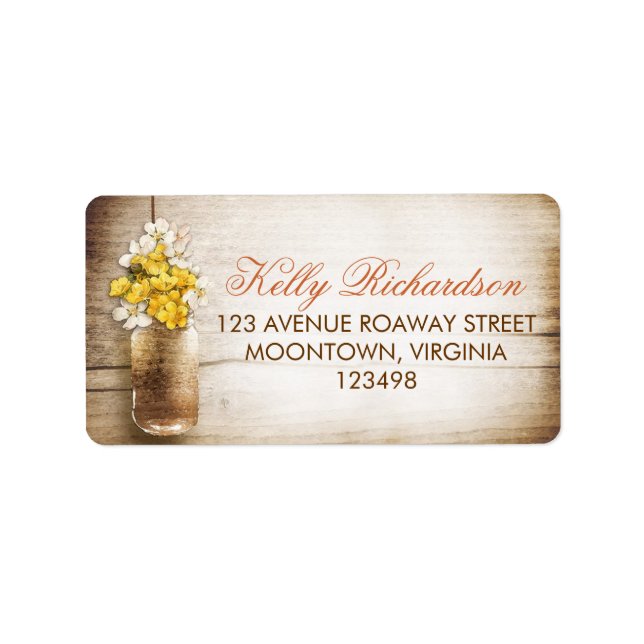 Mason burk & white gula blommor adressetiketter (Framsidan)