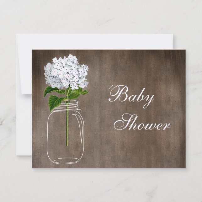Mason Burk & White Hydrangea Rustic Baby Shower Inbjudningar (Framsida)