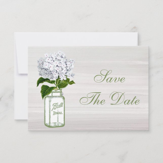 Mason Burk & White Hydrangea Save Date Bröllop Spara Datumet (Framsida)