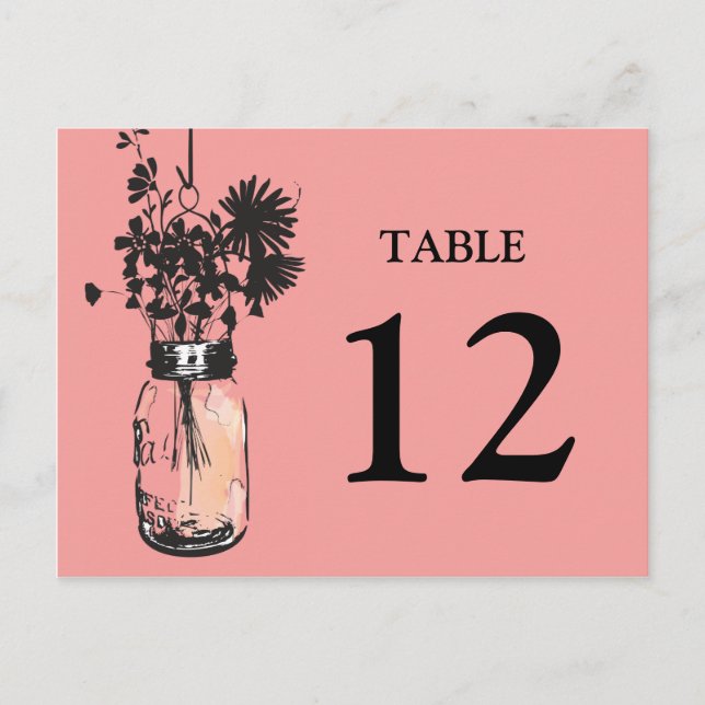 Mason Burk & Wildblommor Bord Card Vykort (Framsida)