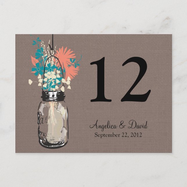 Mason Burk & Wildblommor Bord Card Vykort (Framsida)