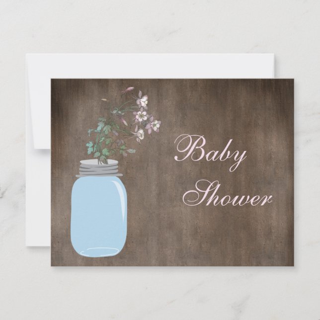 Mason Burk & Wildblommor Rustic Baby Shower Inbjudningar (Framsida)