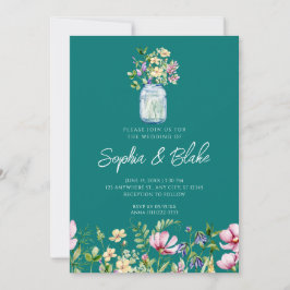 Mason Burk Wildblommor Rustic Land Grönt Bröllop Inbjudningar
